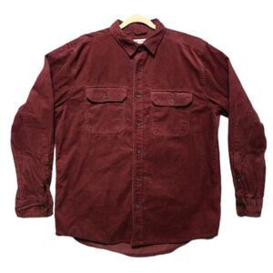 Line of Trade Mens XL Burgundy Corduroy Button Down Shirt Elbow Patches Cotton